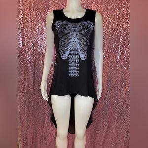 Hot Topic Black and Grey Ribcage Hi-Low sheer back flowy tank top
